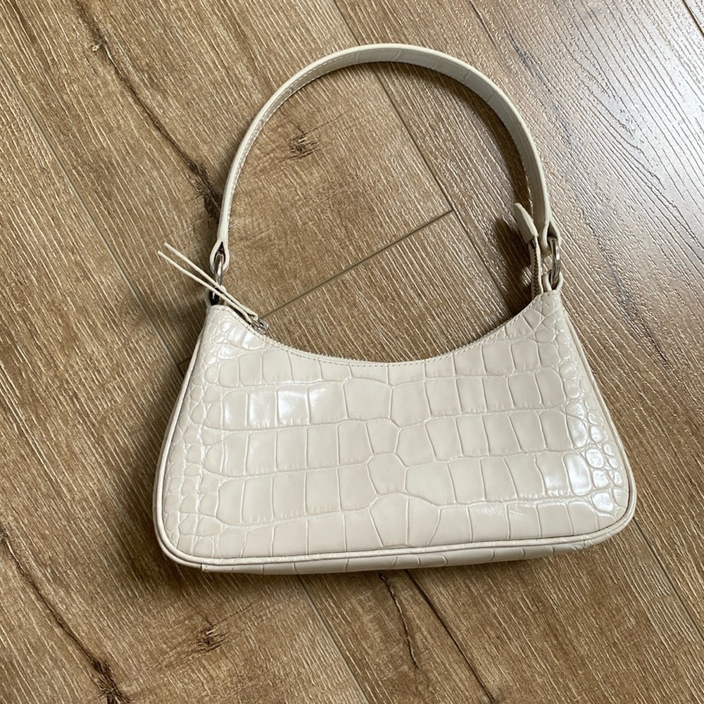 Hyer Goods Luxe Mini Shoulder Bag in Cream Croc Embossed Leather